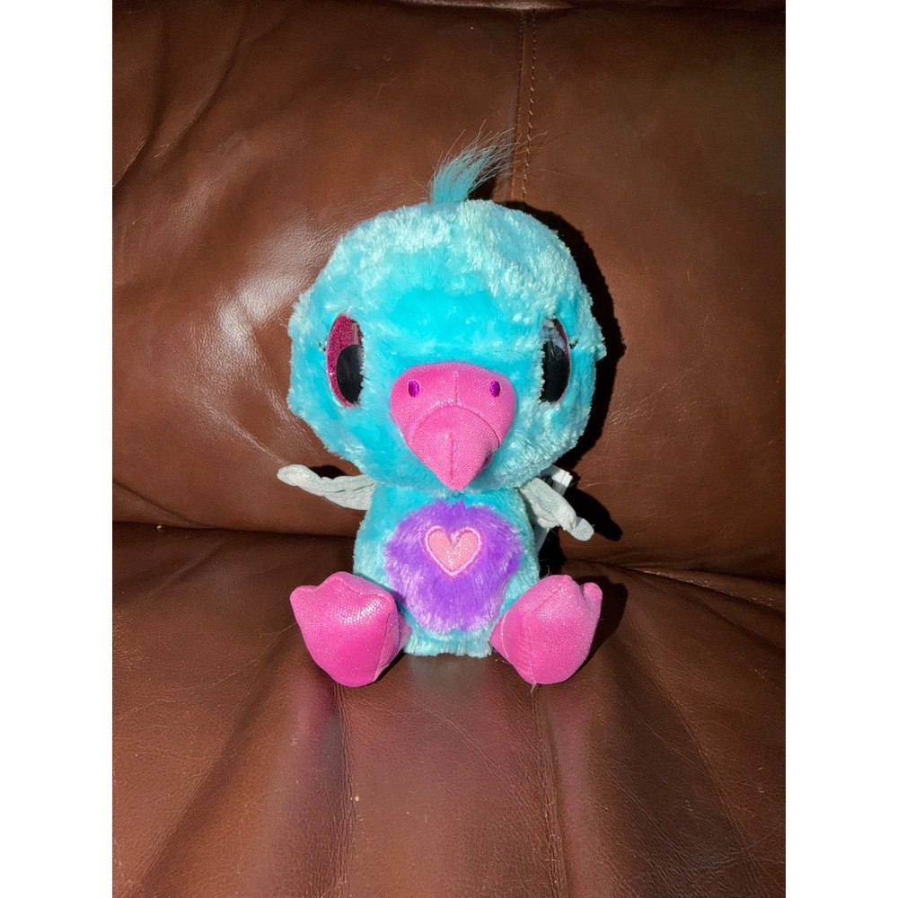 Hatchimals Spin Master Teal Blue Bird Plush Purple Heart Pink Glitter Eyes Small